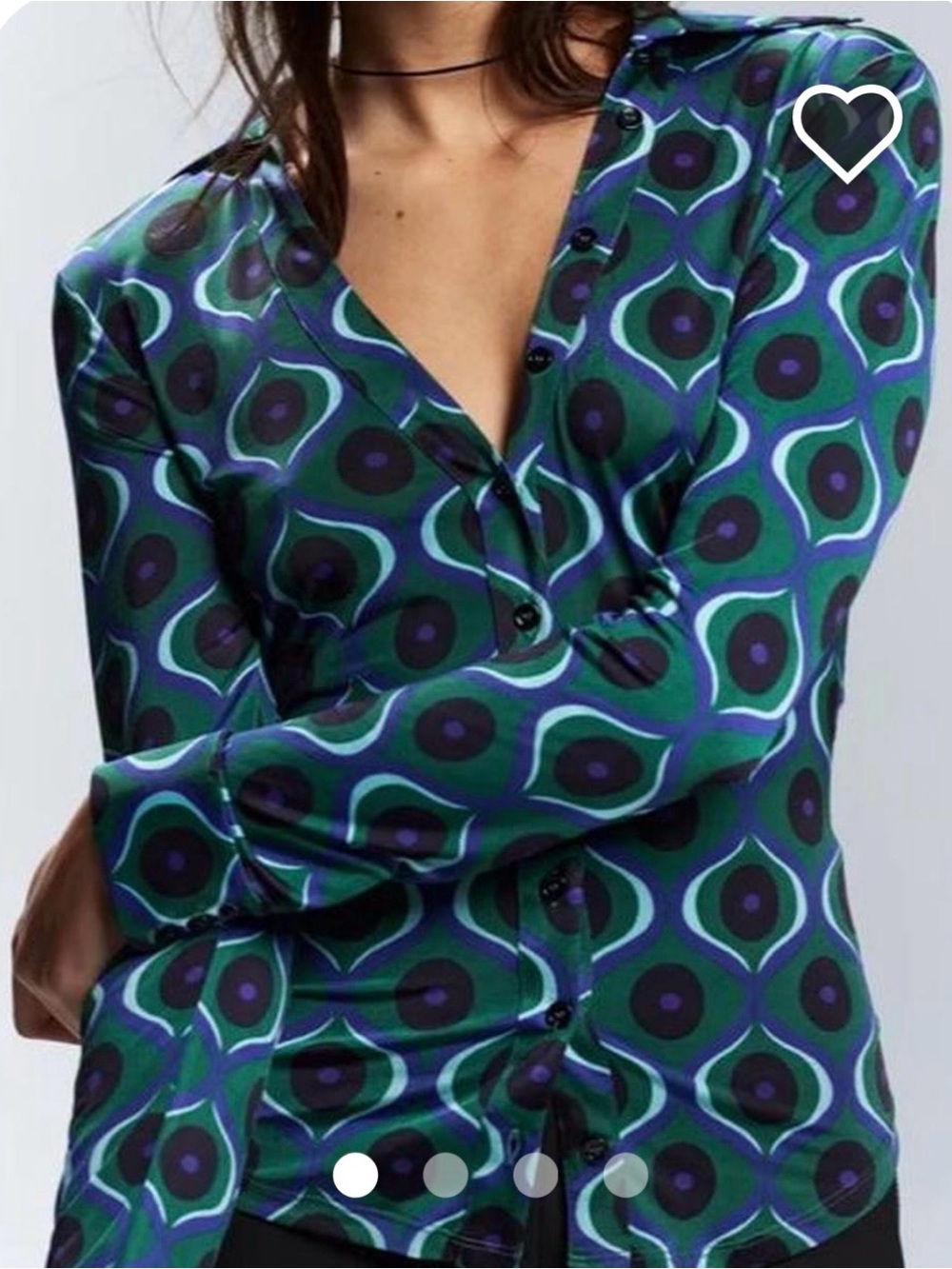Women’s Green & Blue Geometric Button-Front Blouse